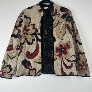 Alfred Dinner Vintage Women's Quilted Open Jacket Size 6 Petite Embroidered